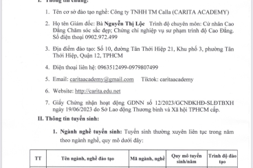 KẾ HOẠCH VỀ VIỆC TUYỂN SINH ĐÀO TẠO CÁC NGÀNH/ NGHỀ DỊCH VỤ THẨM MỸ TRÌNH ĐỘ SƠ CẤP 2023